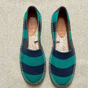 ❤️J Crew Espadrilles Women Striped Canvas Slip On Shoe Navy Blue Green